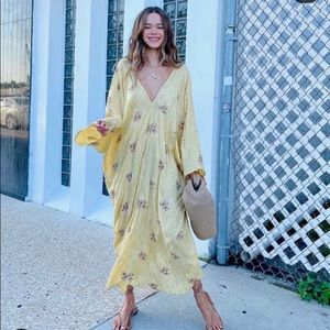Zara yellow jacquard kaftan kimono dress.